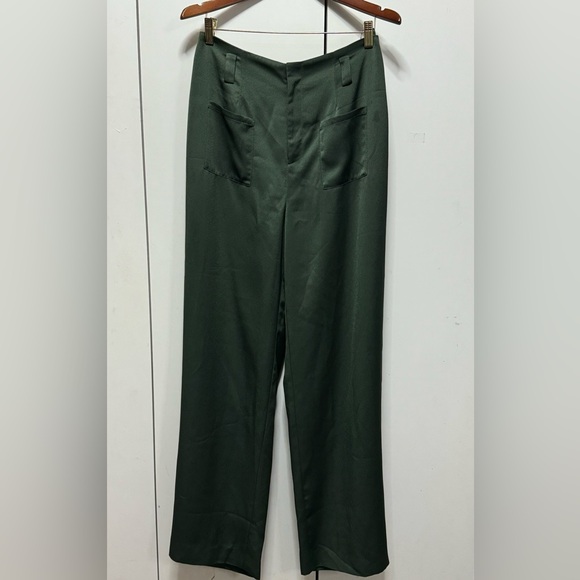 NWT BOSKEMPER green Carlton high waisted front pockets wide leg belt pants - Picture 5 of 15